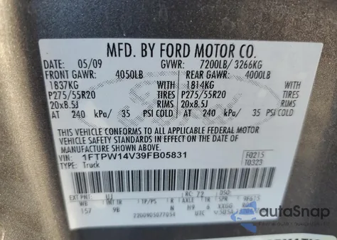 2009 Ford F150 Supercrew из США, поврежденный, VIN 1FTPW14V39FB05831